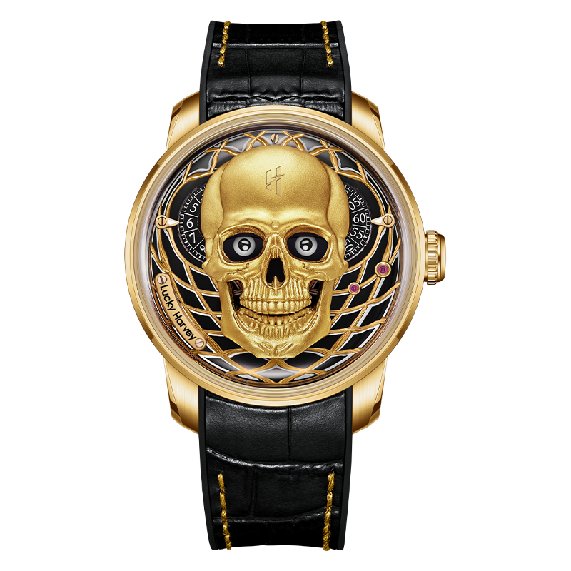 Gold watch for men in India - Lucky Harvey Gold Skull automatic watch