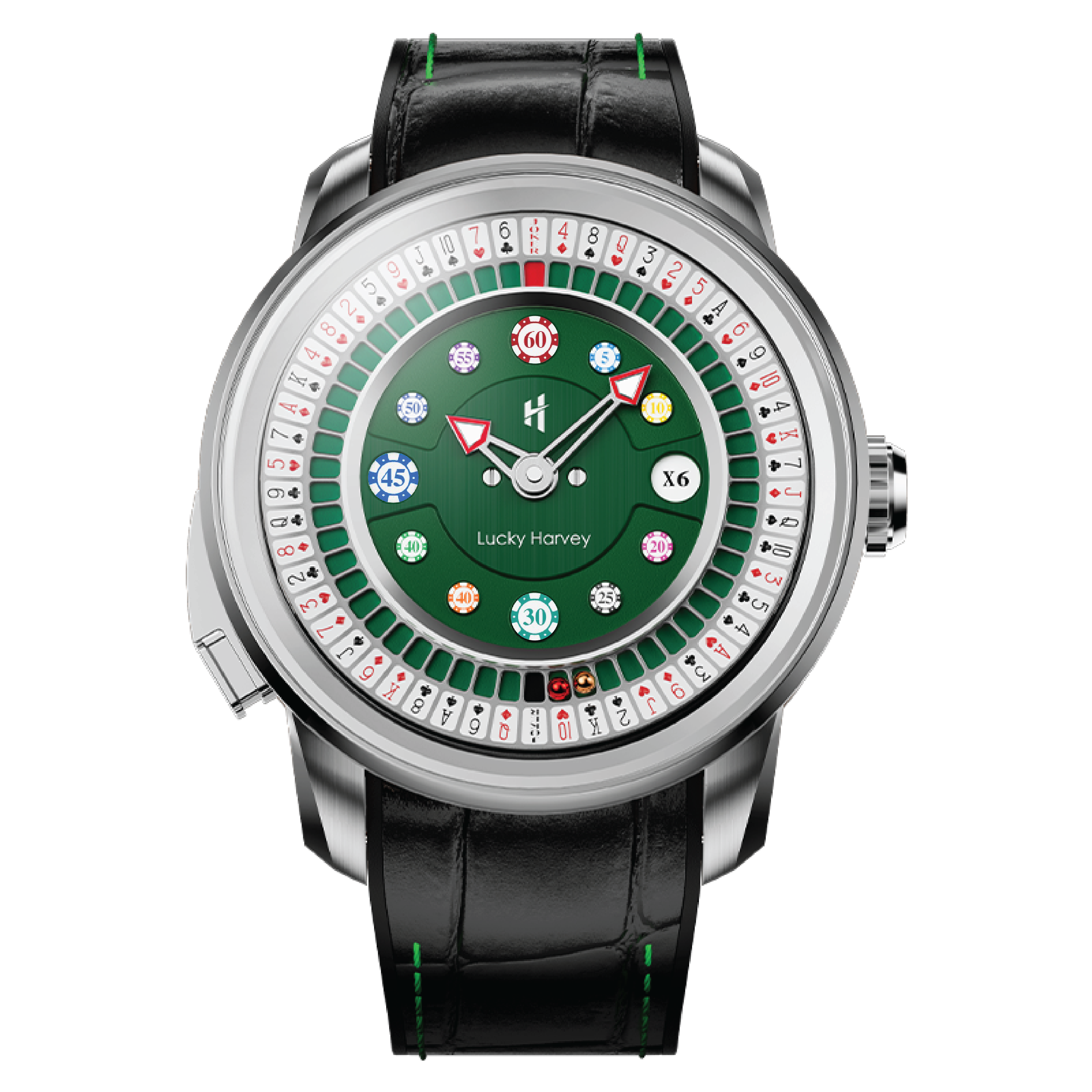 Lucky Harvey automatic watch India - open dial with visible poker roulette mechanics