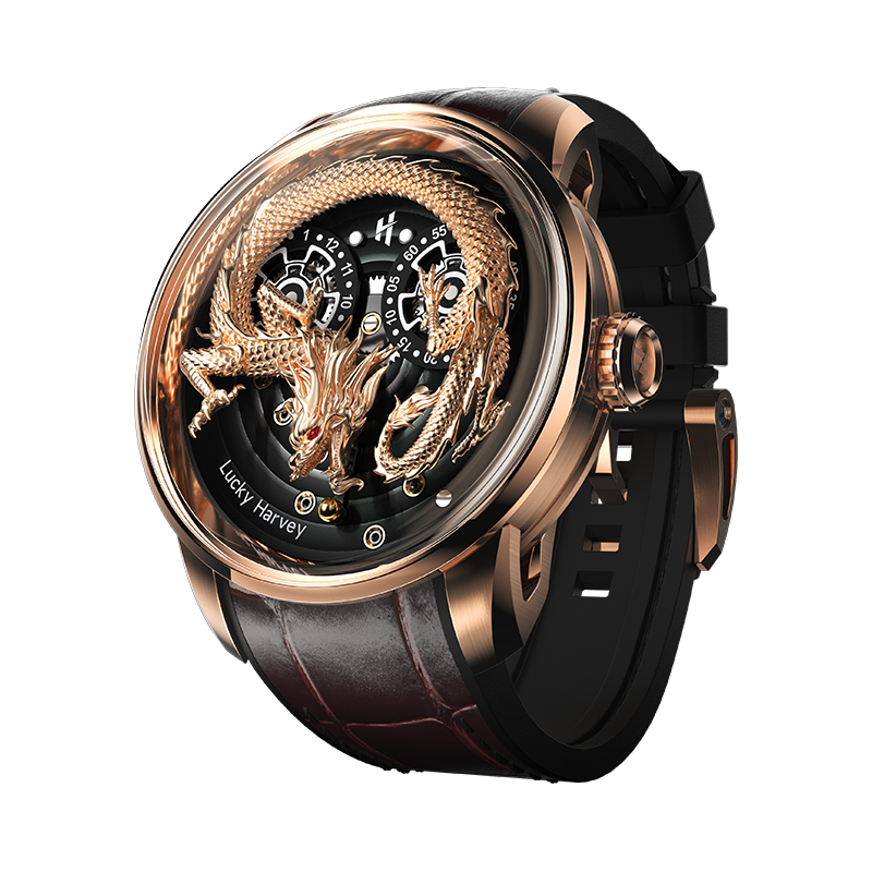 Lucky Harvey custom engraved luxury watch gift India - rose gold dragon
