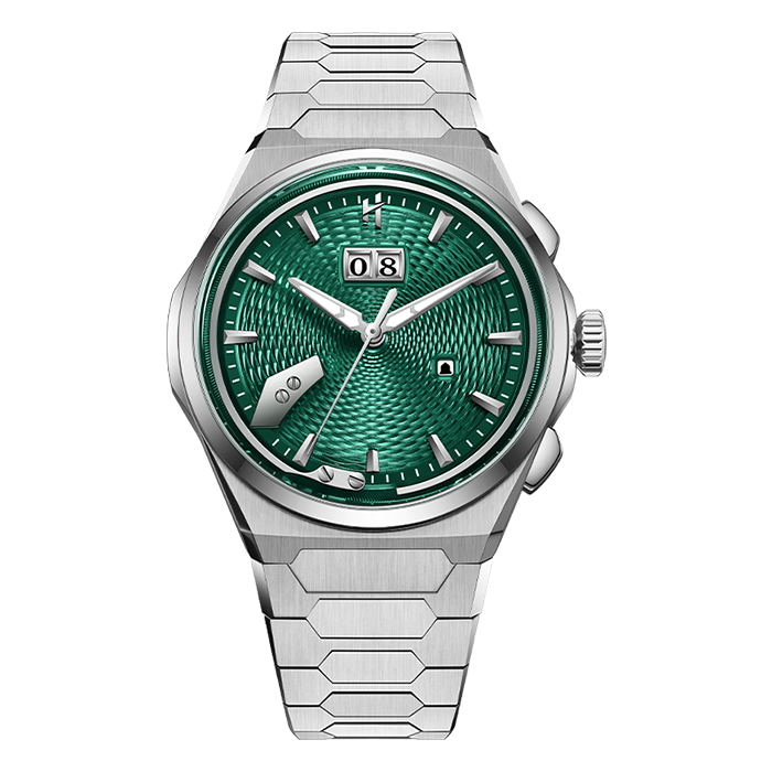 Lucky Harvey sapphire crystal luxury watch India - green guilloche titanium