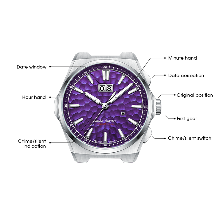 Hammer Dial Big Date Automatic Winding Purple Chiming Watch