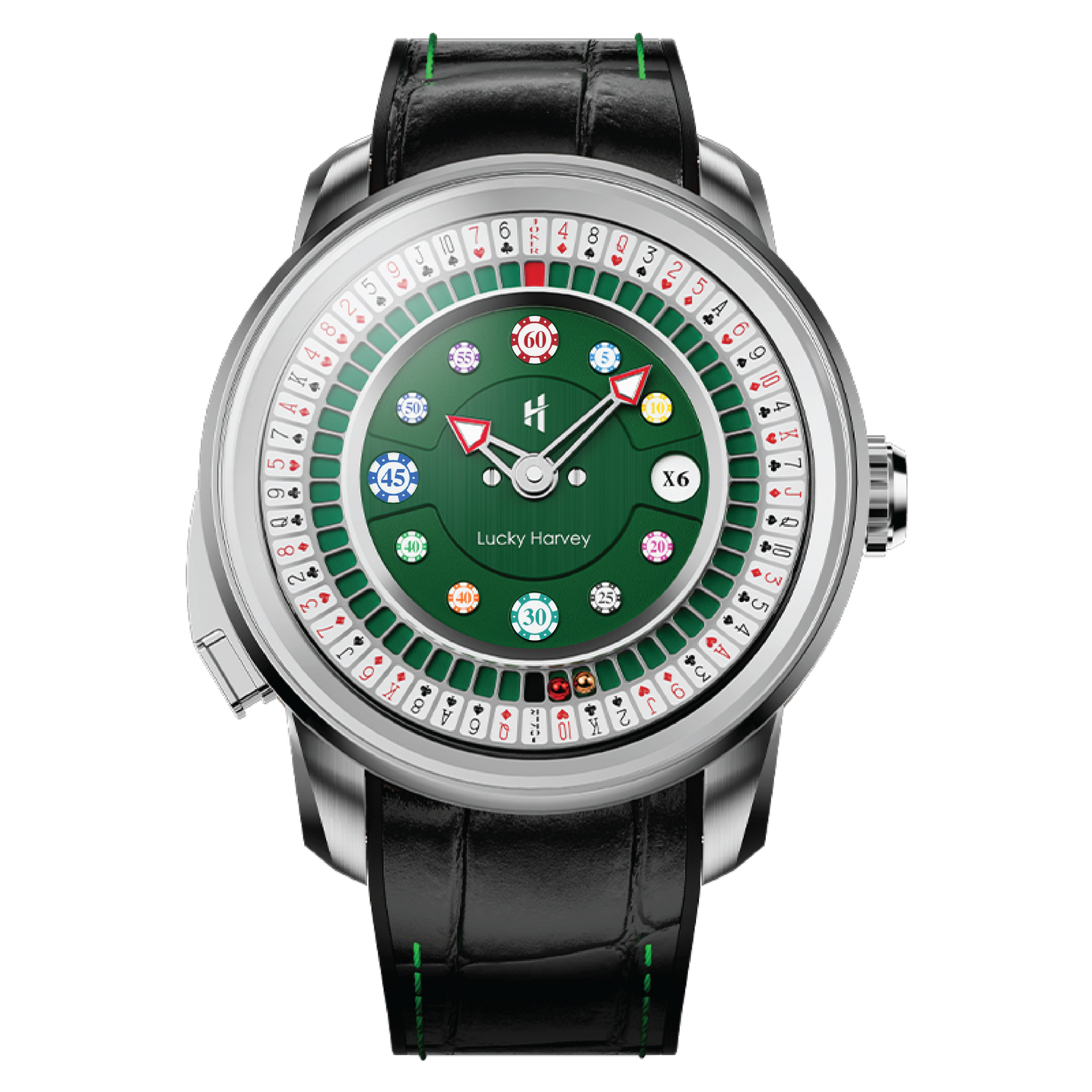 Lucky Harvey automatic watch India - open dial with visible poker roulette mechanics