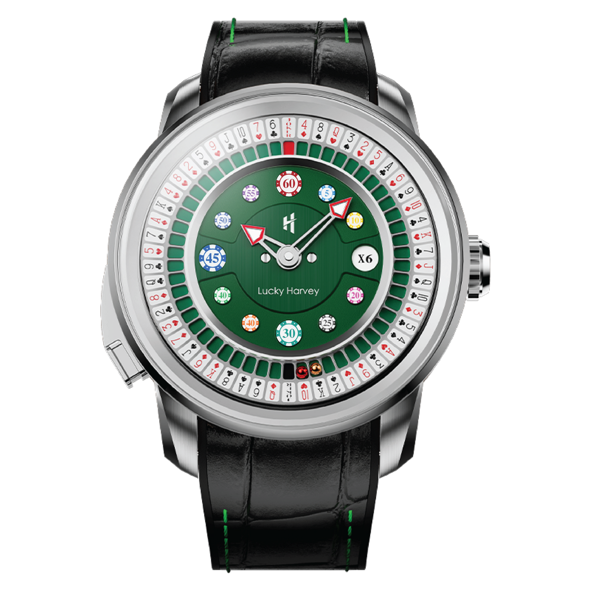 Lucky Harvey automatic watch India - open dial with visible poker roulette mechanics
