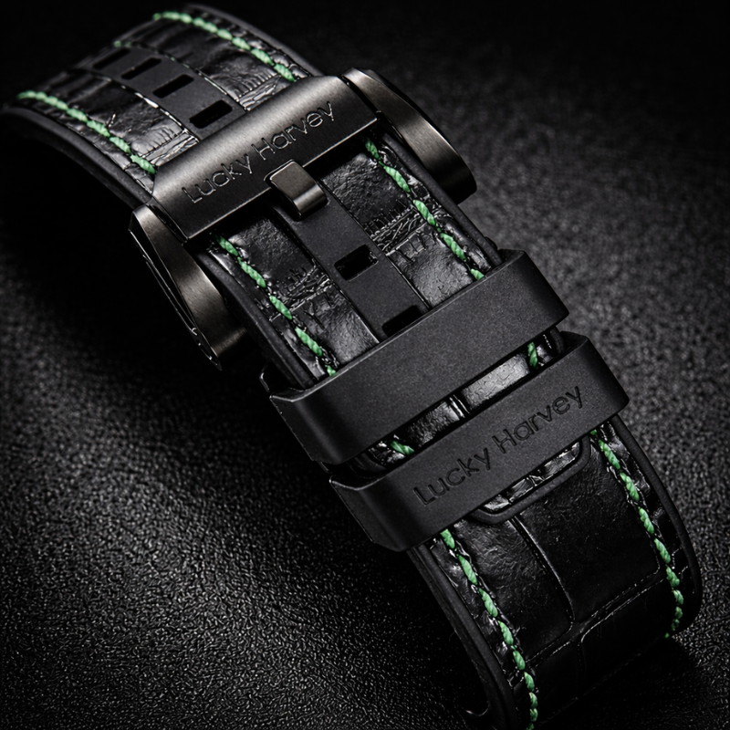 Black Leather Strap with Green Stitch
