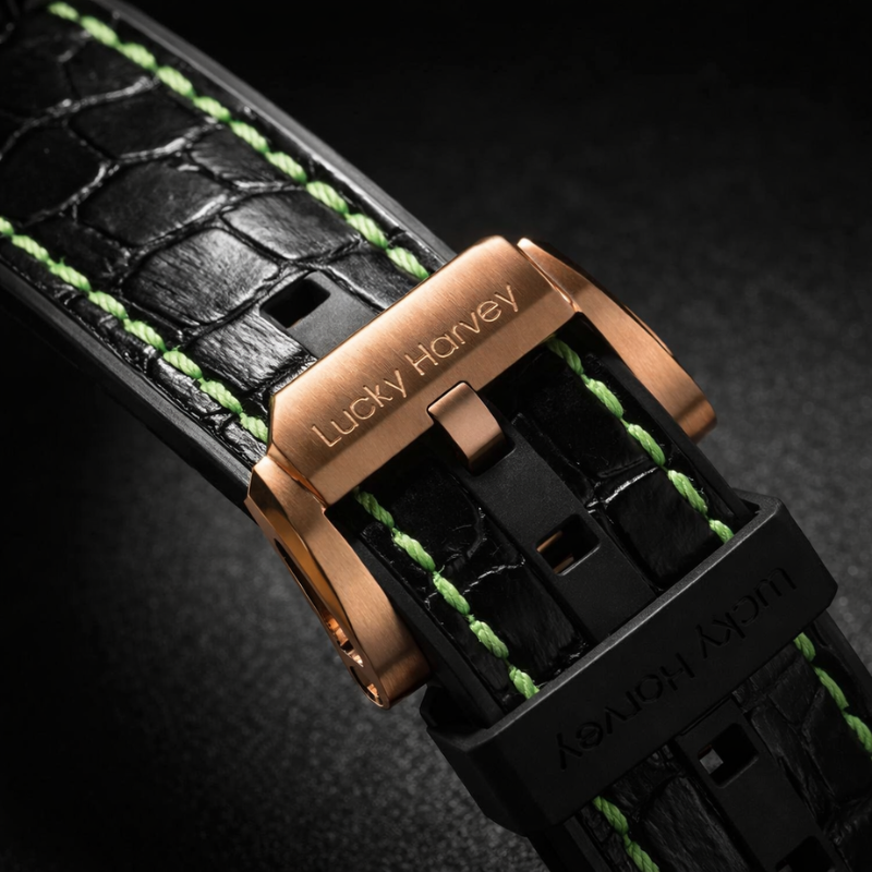 Black Croc Strap with Green Stitch